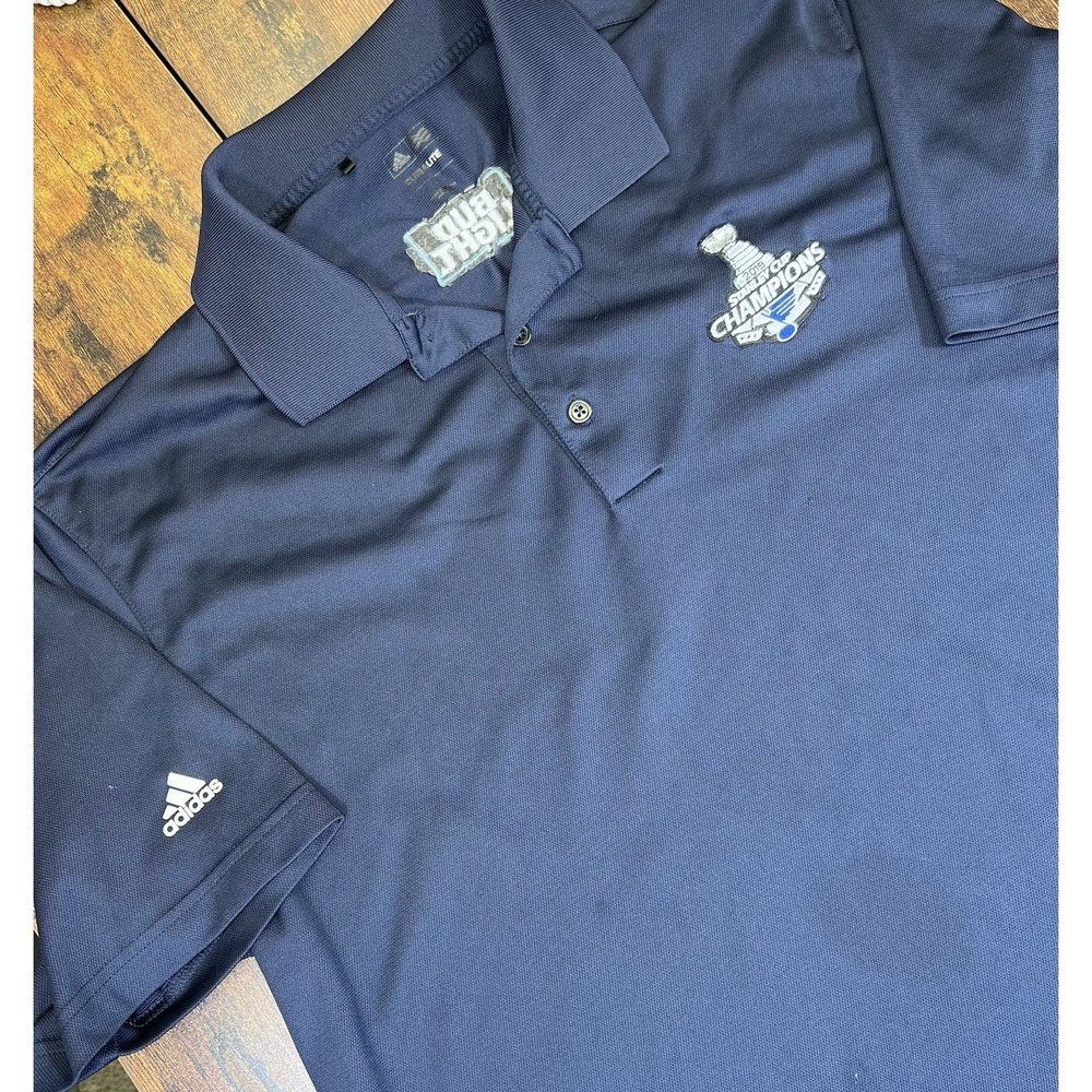 St. Louis Blues Adidas Polo Clima cool Embroidered 2019 Stanley Cup Champions